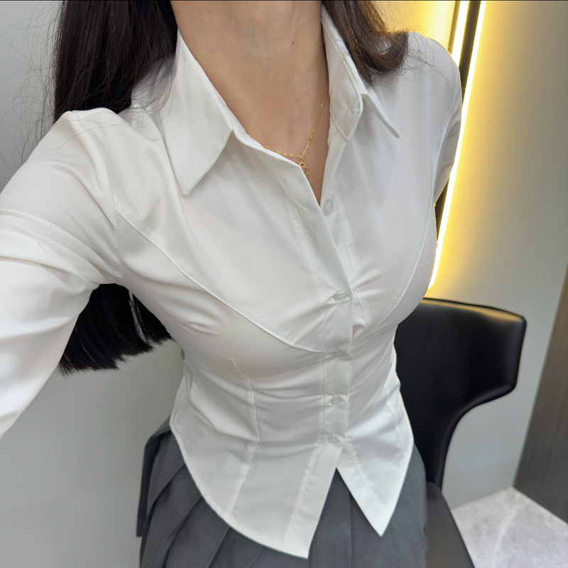 Y Velvet Waist Shirt jk Basic Short-sleeved Pure Desire Preppy Style Top Spring and Summer Inner Slim White Shirt for Women
