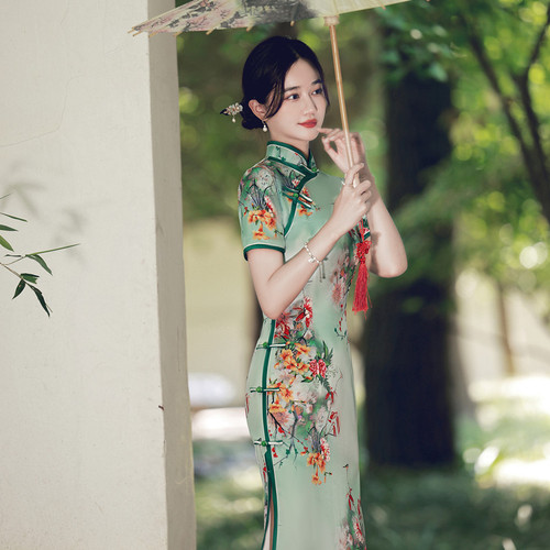 Retro Chinese dresses for women oriental China traditional Qipao cheongsam dresses Long slim cheongsam with high slit wedding party model show dresses