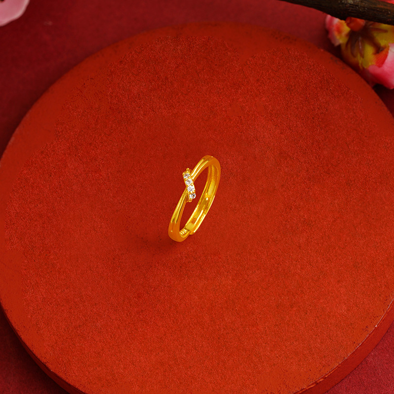Simple anillo de diamantes de las mujeres de moda elegante todo fósforo diamante incrustado aleación de cobre joyería ajustable suministro directo de fábrica