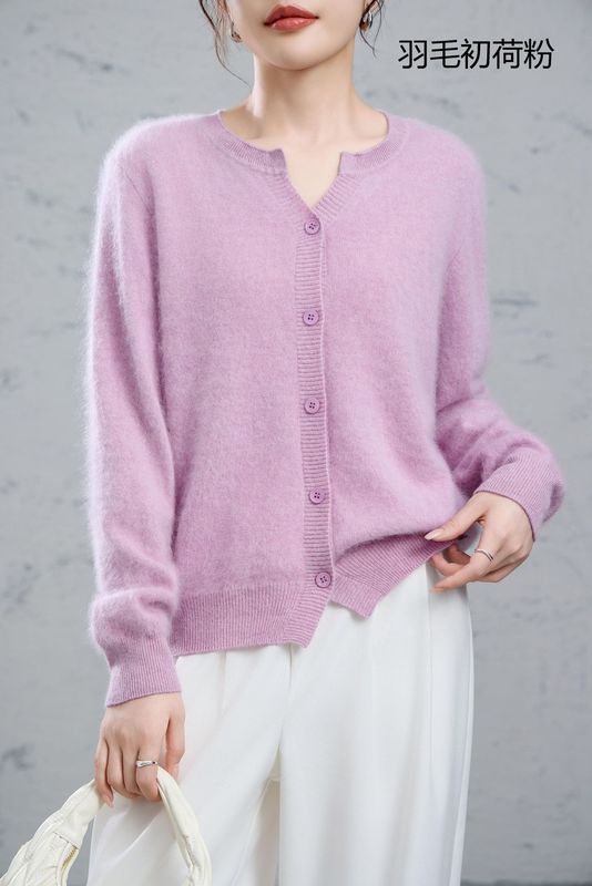 オフシーズンの高級品を拾う！ 230 グラム厚みのある起毛ウールカシミヤセーターはさみ襟ラウンドネックカーディガンセーター女性の秋と冬|undefined