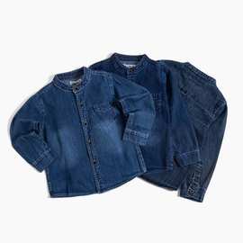 外贸童装牛仔衬衫现货批发柔软兰色牛仔衬衣春秋休闲儿童牛仔衬衫