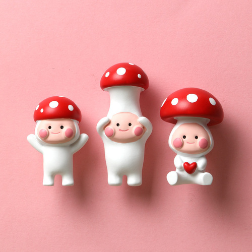 New product limited edition Red Mushroom Cartoon Cute Creative Refrigerator Magnetic Sticker 3D Three-dimensional Resin Magnet Wholesale