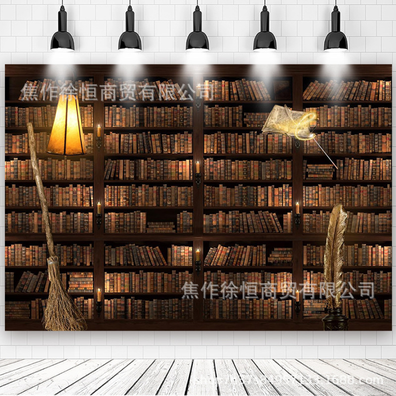 Amazon Temu Best Selling Bookshelf Harry Potter Background Cloth Banner Birthday Party Decoration Photography Flag Hanging Cloth