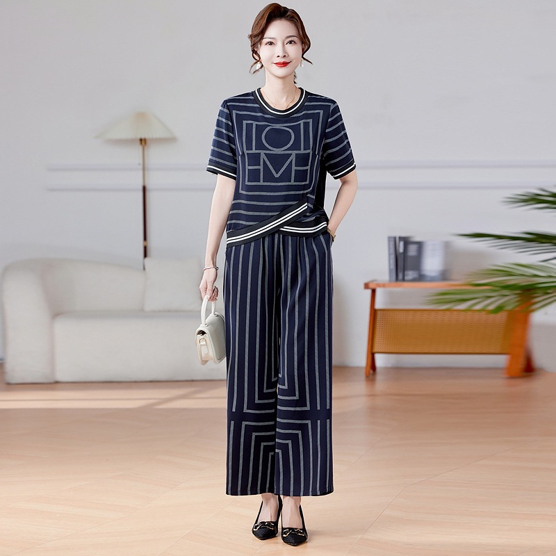 母亲节妈妈夏装套装洋气复古两件套2025新款中老年婆婆夏大码套装