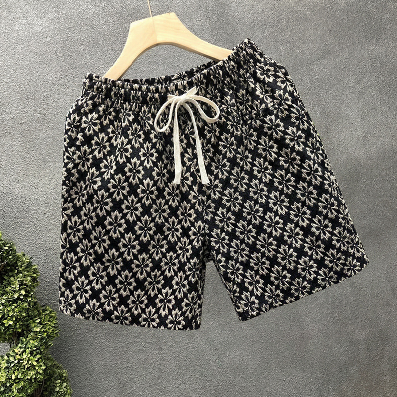 Unisex Light Luxury Summer Houndstooth Print Shorts, High Street Fashion Loose Fit 5-Point Shorts For Casual Wear_viptrois.com