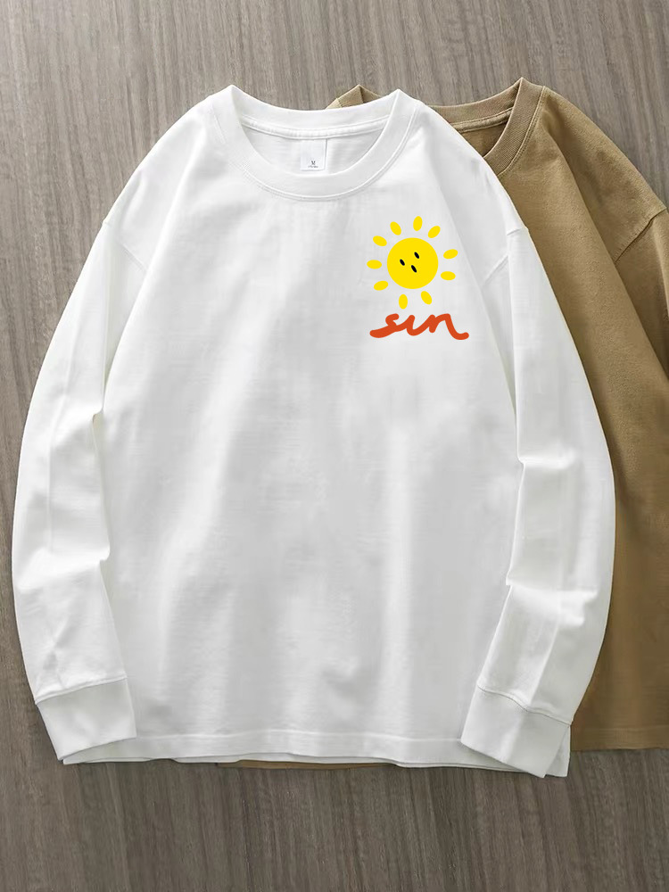 230G pesado algodón blanco camiseta de manga larga mujer 2025 otoño suelta camiseta de base de cuello redondo de mujer camiseta superior