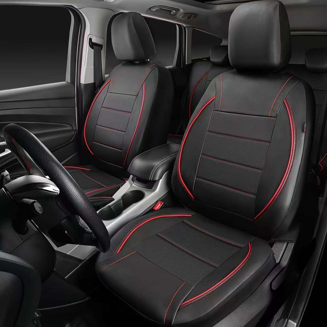 Cross-Border Foreign Trade Car Seat Covers Pu Leather Faux Leather Single-Needle Pull Strip Leather Export to Europe, America, and the Middle East Universal