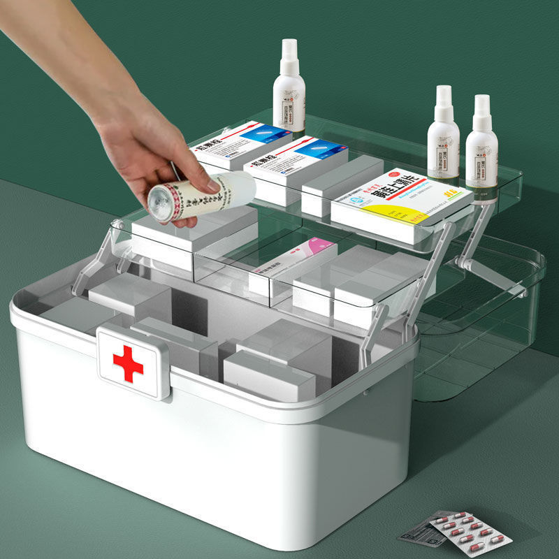 薬箱多層薬箱家庭用大容量フルセット緊急医療薬収納透明|undefined