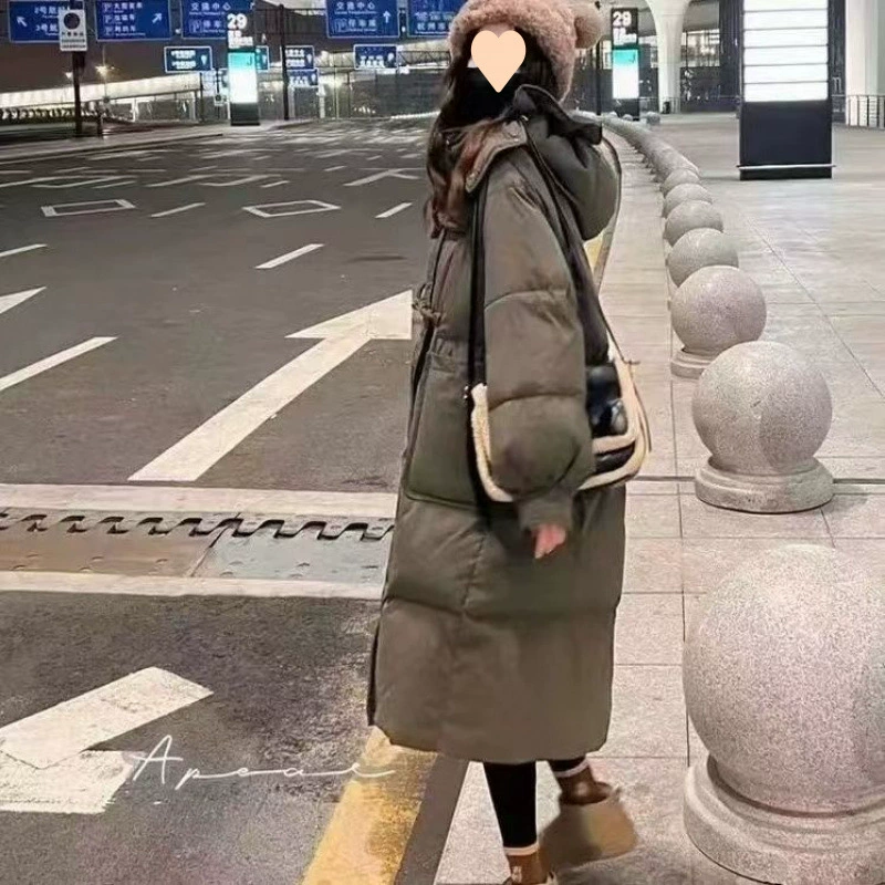 Hoody, winter long down jacket, for teenagers, increased thickness, Korean style