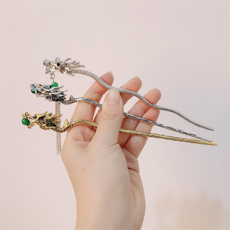 Nuevo estilo chino de metal dragón pinzas de cabello de alta sensación diaria pinzas de cabello de cabello chino Zodiac año dragón pinzas de cabello al por mayor
