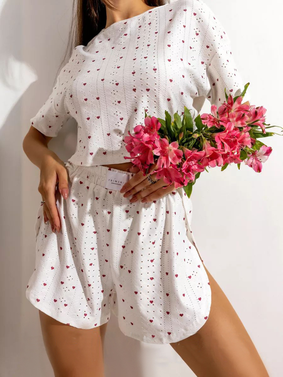 Pijamas europeos y americanos transfronterizos pantalones cortos con aberturas de manga corta con estampado de punto transpirable de verano