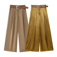 夏の新型欧米のファッションはベルトのシルクのカジュアルなストレートパンツを合わせます。
