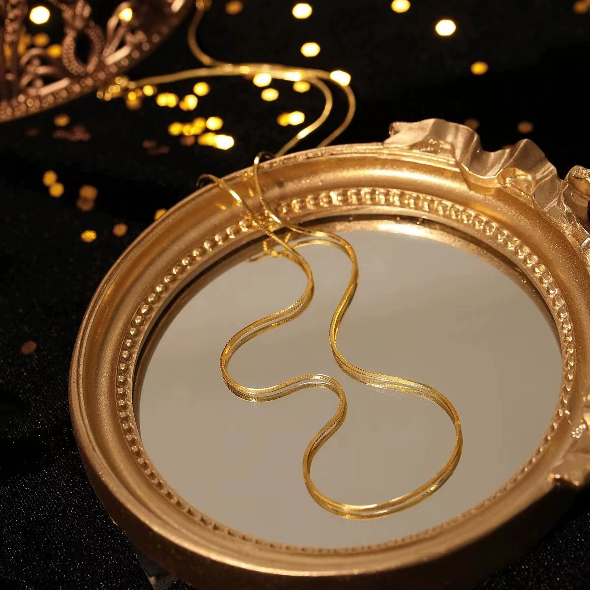 18-каратное золото тонкое ожерелье из змеиной кости au750 цвет золото желтый Винтажные Украшения свет ins водная оболочка Золото оптом