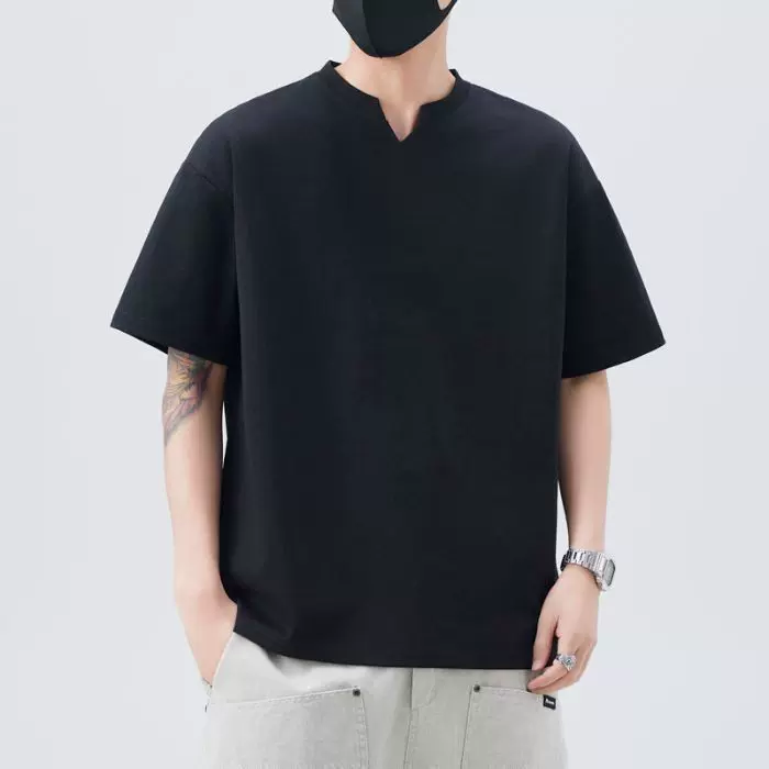 尚谷男装 重磅品质V领短袖T恤男夏季时尚休闲百搭青年上衣宽松潮