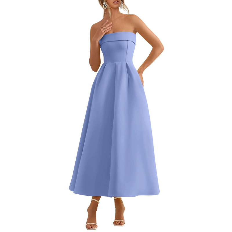 Strapless Evening Gown with a Cinched Waist and Large Hem, Mid-Length, 2026 High-End Bridesmaid Dress for Banquets, Parties, and Coming-Of-Age Ceremonies