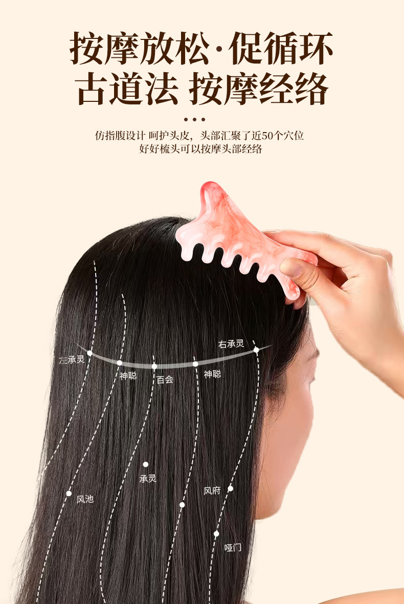 4-in-1 Resin Scalp Massage Comb with Gua Sha Edge for Head and Face Meridian Care quality and texture