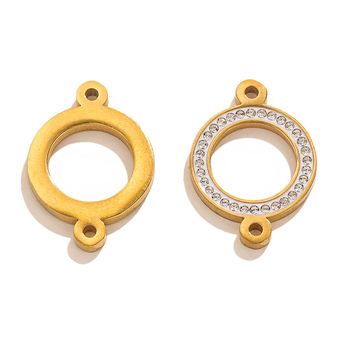 Anillo de diamante de acero inoxidable simple anillo de doble suspensión chapado 18k paquete de oro color zircón anillo joyas collar DIY