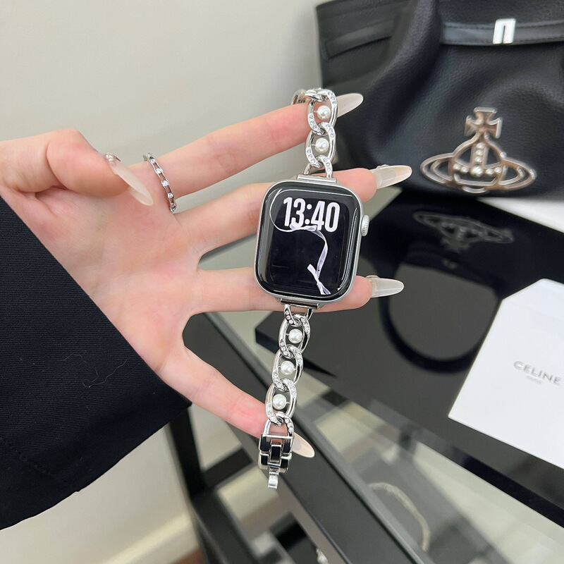 Thin Pearl Chain Watch Strap Suitable for Apple Watch Iwatchs11 Wristband Apple9 Generation Se Xiaomi10Pro