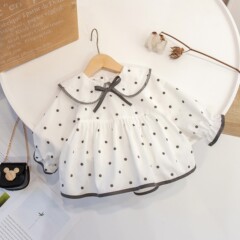 2023 Spring and Autumn New Girls' Polka Dot Korean Style Semi-Skirt Sweet Princess Dress Baby Long-Sleeve Stylish Doll Top