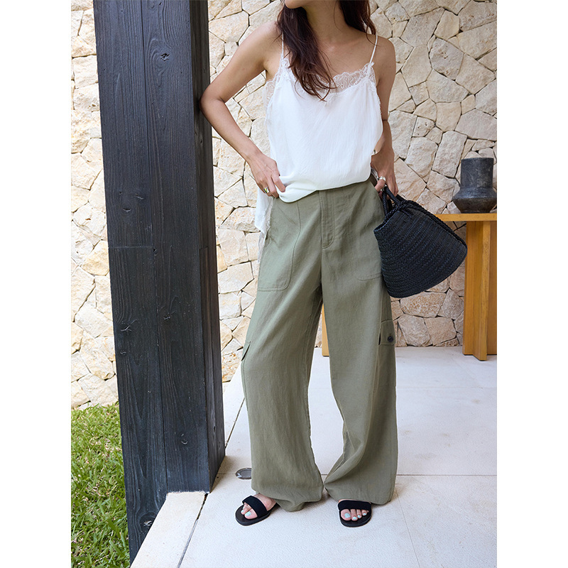 Trendy Urban Walking High-Waisted Retro Large Pocket Straight-Leg Workwear Casual Pants Summer New Style Long Pants 90683 Trendy Urban Walking High-Waisted Retro Large Pocket Straight-Leg Workwear Casual Pants Summer New Style Long Pants 90683