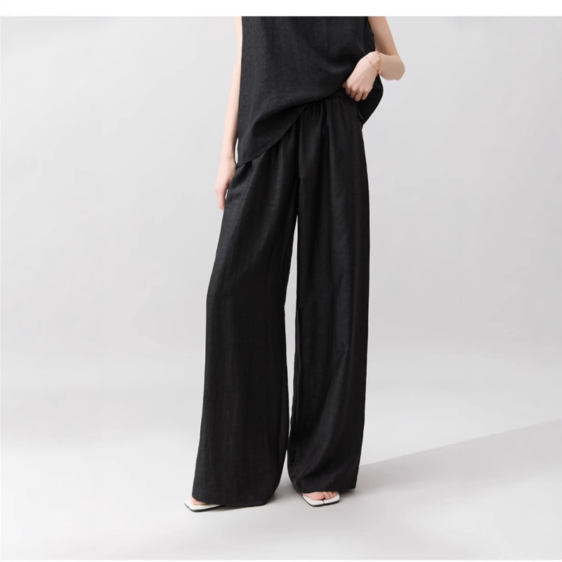 New Chinese-Style Heavy Silk! the Pants Have a Great Fit~ Elastic Waist Straight-Leg Wide-Leg Pants for Women, Silk Slimming Pants for Women