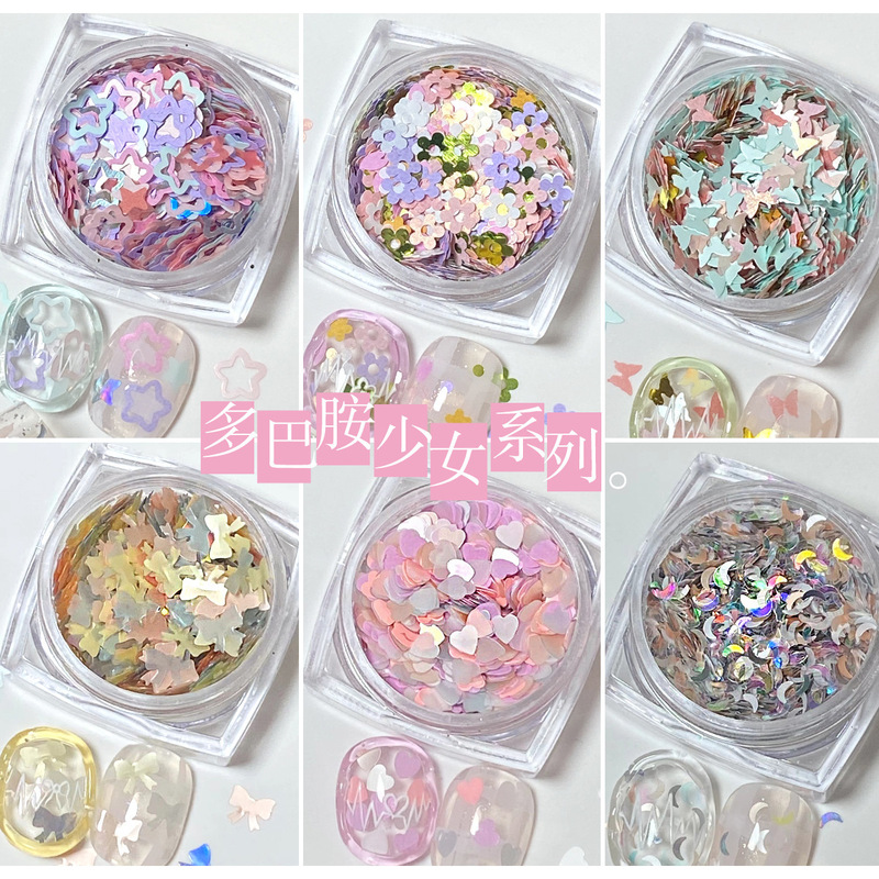 Online celebrity dopamine hollow star sequins girl heart pink love petals colorful bow nail patch Online celebrity dopamine hollow star sequins girl heart pink love petals colorful bow nail patch