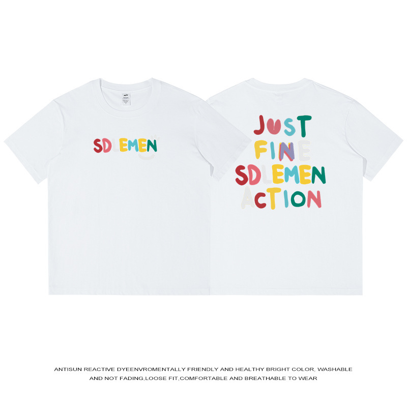 Huiben 紳士服カラフルな手描きの文字半袖メンズ純綿夏の新しいストリートカジュアルトップス Tシャツ卸売|undefined