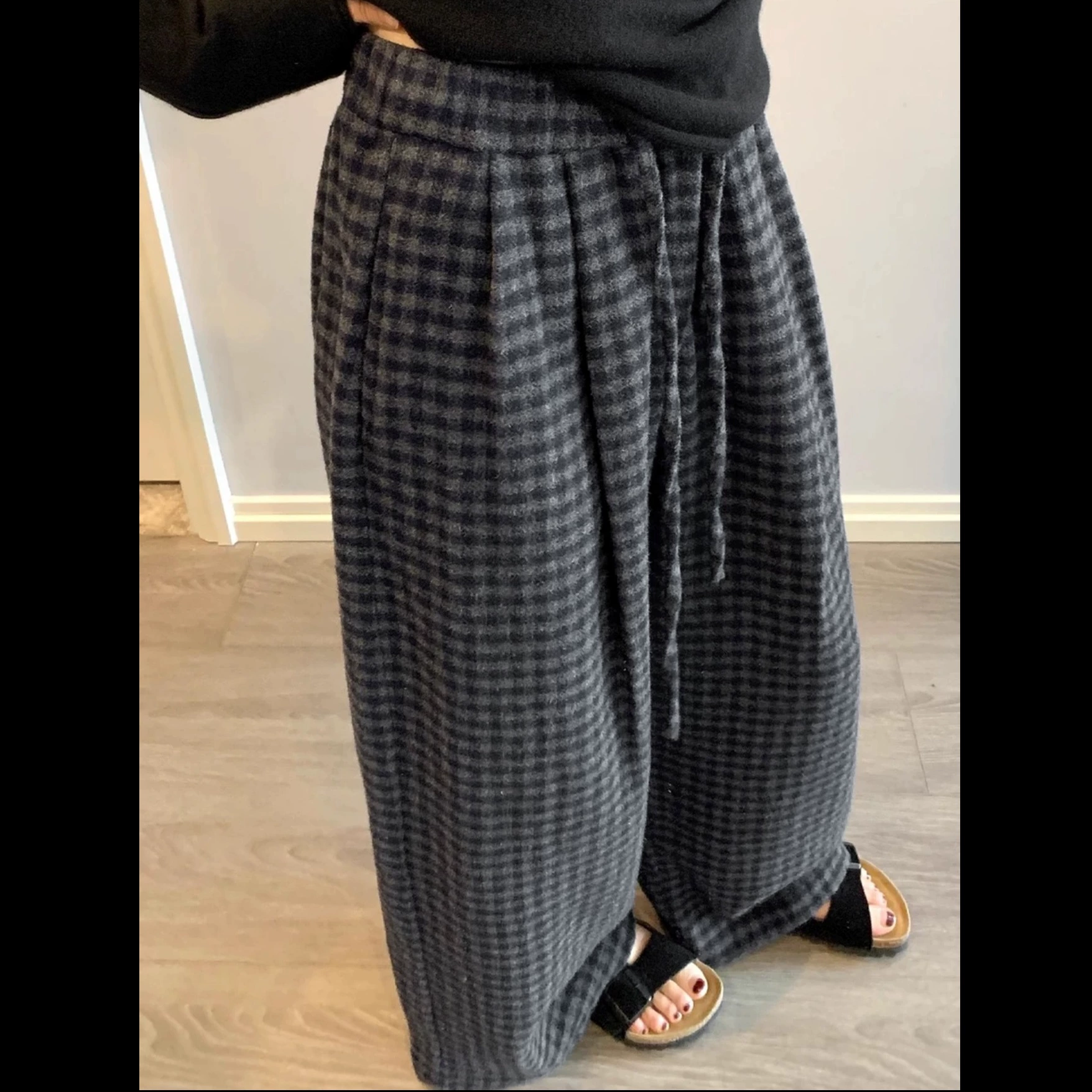 Плюшевые утолщенные ретро-клетчатые брюки осень-зима новые повседневные пуговицы с высокой талией