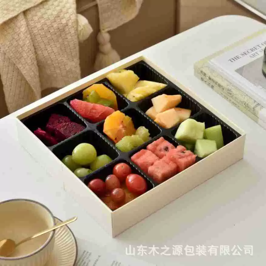 Деревянная коробка для обеда с фруктами, одноразовая портативная прозрачная весенняя коробка для пикника, ланч-бокс, разделенная деревянная коробка для хранения еды