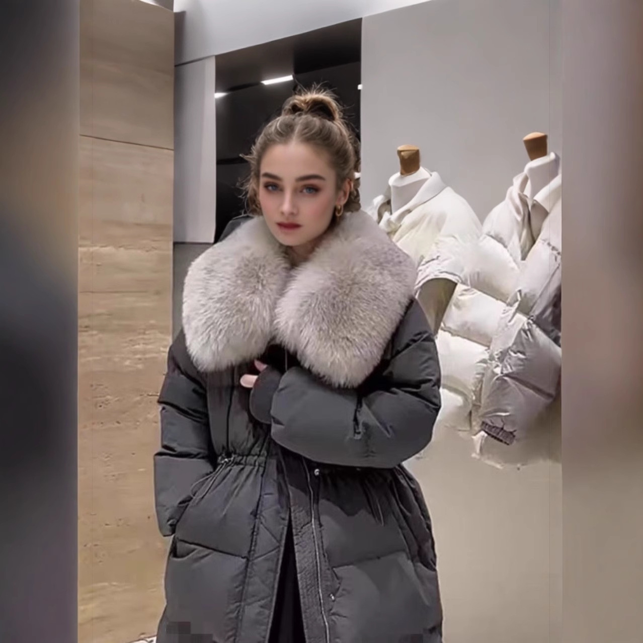 Keep warm long down jacket with down, Korean style, for teenagers, mid-length
