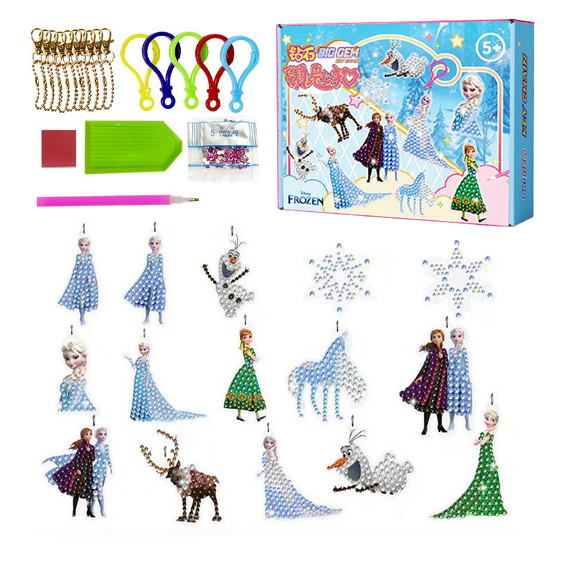 Llavero de pintura de diamantes de dibujos animados, hecho a mano, DIY, con puntos de diamantes, pegatina de diamantes para niños, colgante acrílico de unicornio para mochila