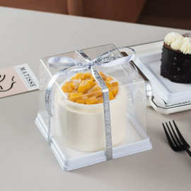 网红四寸蛋糕盒子透明圆形小4寸芝士草莓慕斯巴斯克烘焙包装盒