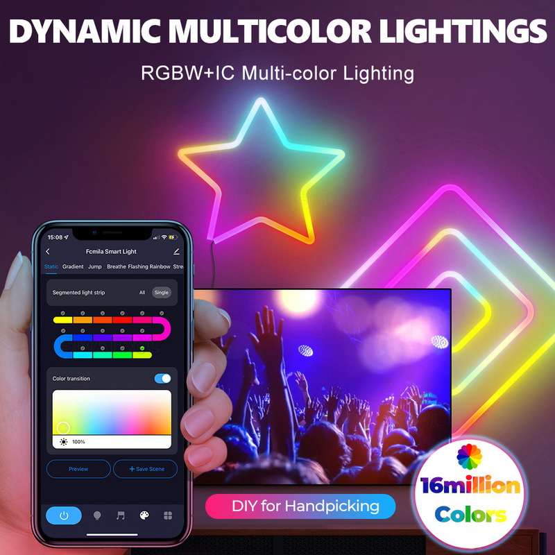 Tuya WIFI スマートシリコン LED ネオンライト Bluetooth 音楽リモコン APP 音声タイミングマーキーテープ付き|undefined