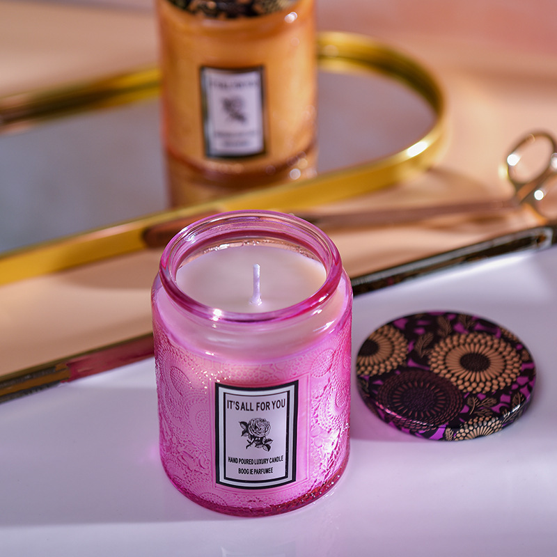 DIY scented candle embossed glass ins home indoor smoke-free fragrance plant wax essential oil gift box