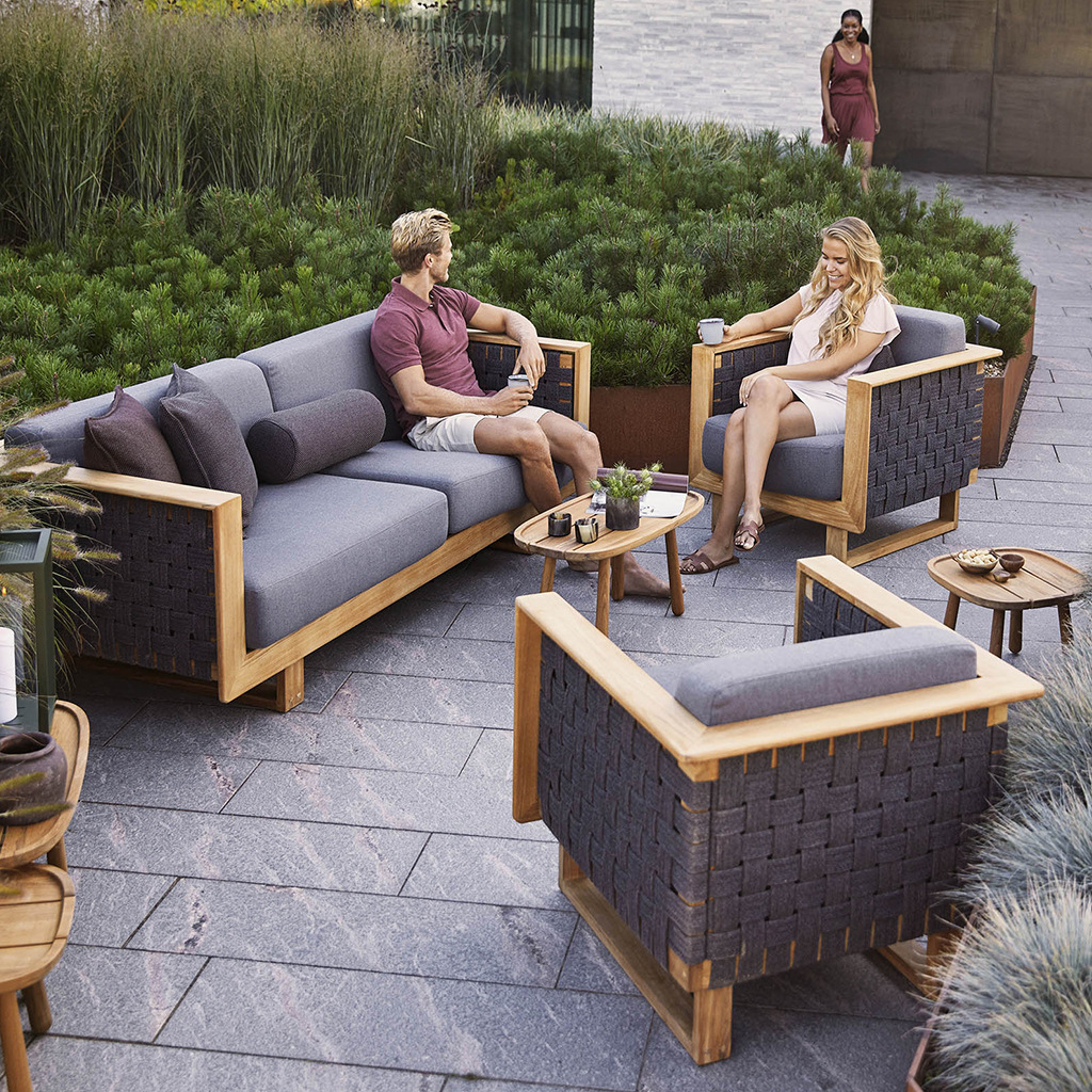 Conjunto de sofás para exteriores, patio, villa, hotel, teca, ratán, aire libre, casa de huéspedes, impermeable, protección solar, muebles de madera maciza image 3
