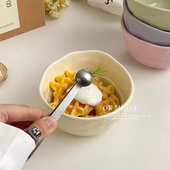 Ins Style Cute Ceramic Rice Bowl Cream Style Tableware High Color Value Fruit Salah Bowl Oatmeal Yogurt Breakfast Bowl Jane