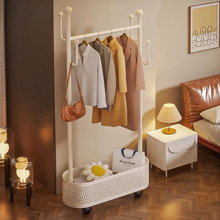 Floor-Standing Clothes Drying Rack for Bedroom, Household Movable Clothes Rack, Storage Rack, Dormitory Bedside Simple Coat Rack