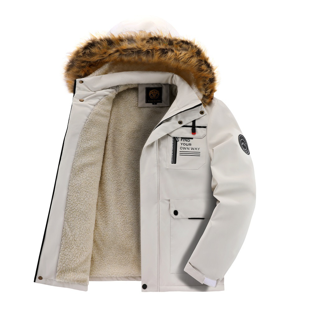 Men's Clothing Hooded Jacket Men's Windbreaker Jacket Mid Length Plus Velvet Thickened Men's Jacket Jacket_voghion.com