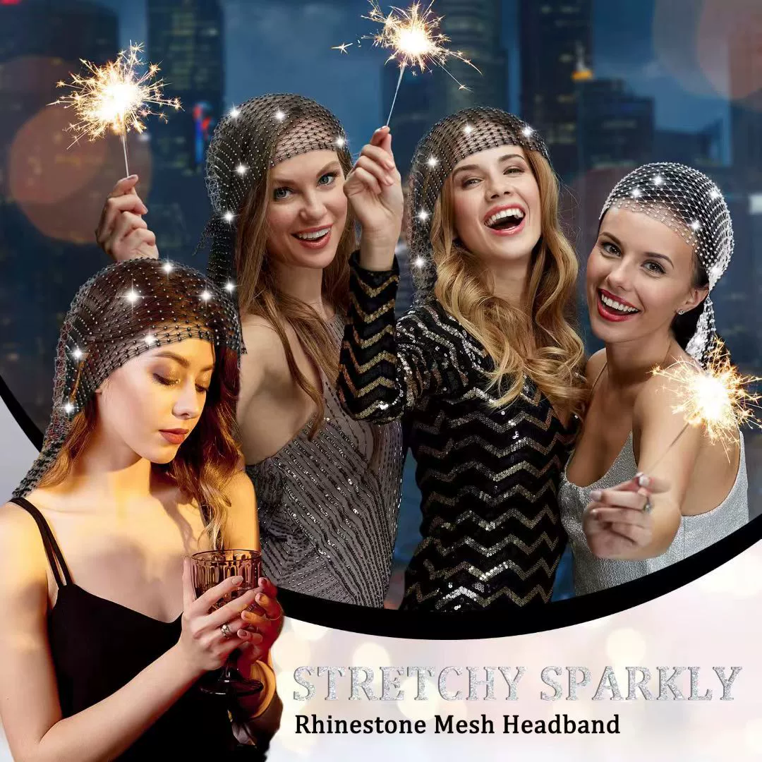 2025 Европейский и американский трансграничный популярный стиль на Amazon: эластичная повязка с камнями, сетчатая шляпа с эластичной сеткой и аксессуары для шляп с бриллиантами