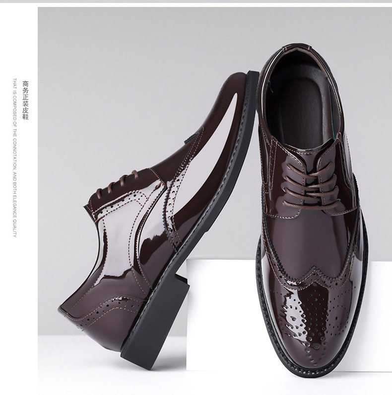Giày tây nam da bóng kiểu Brogue khắc họa tiết mũi nhọn buộc dây — giày màu nâu, giày đen chi tiết 16