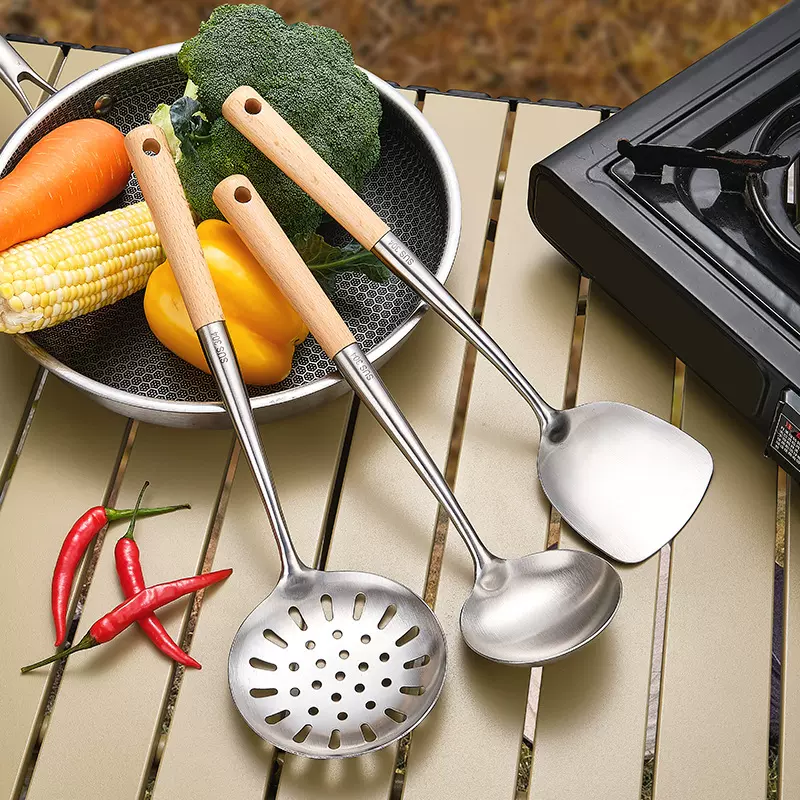 304不锈钢锅铲汤勺漏勺家用厨房三件套厨具套装烹饪铲勺批发