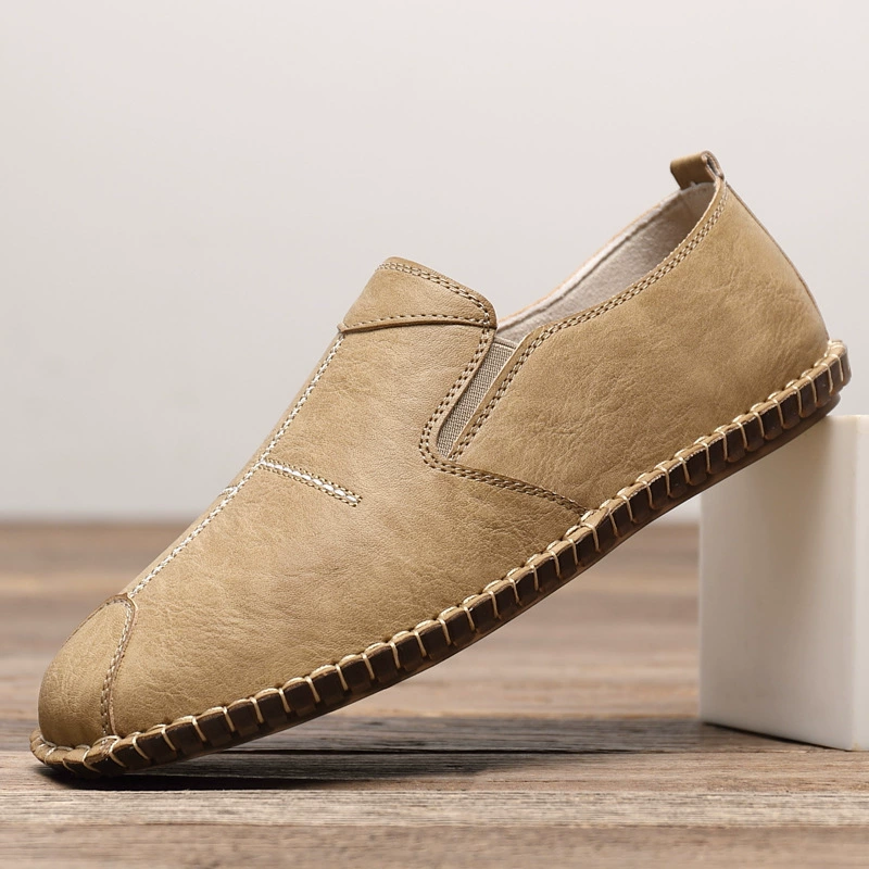 Летняя мужская кожаная обувь, простая модная повседневная обувь без шнуровки, легкая дышащая нескользящая Мягкая деловая мужская обувь оптом