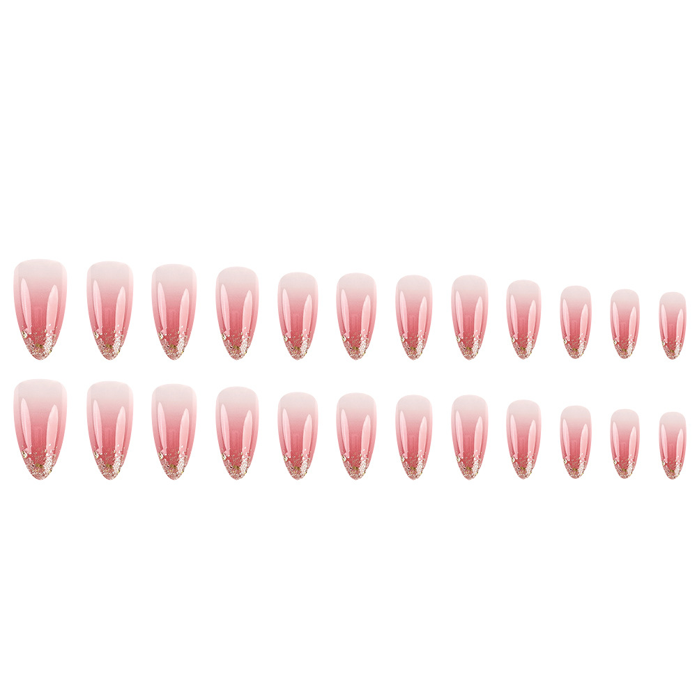 24 piezas en caja de manicura corta rosa venta caliente brillo dorado pegatinas de uñas en forma de almendra de alta calidad image 6