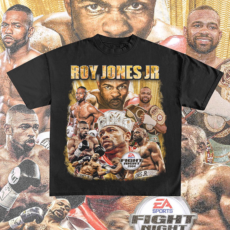 Roy Jones Boxer Boxer Retro Printed Pure Cotton Street Round Neck Summer Drop Shoulder Universal American T-Shirt