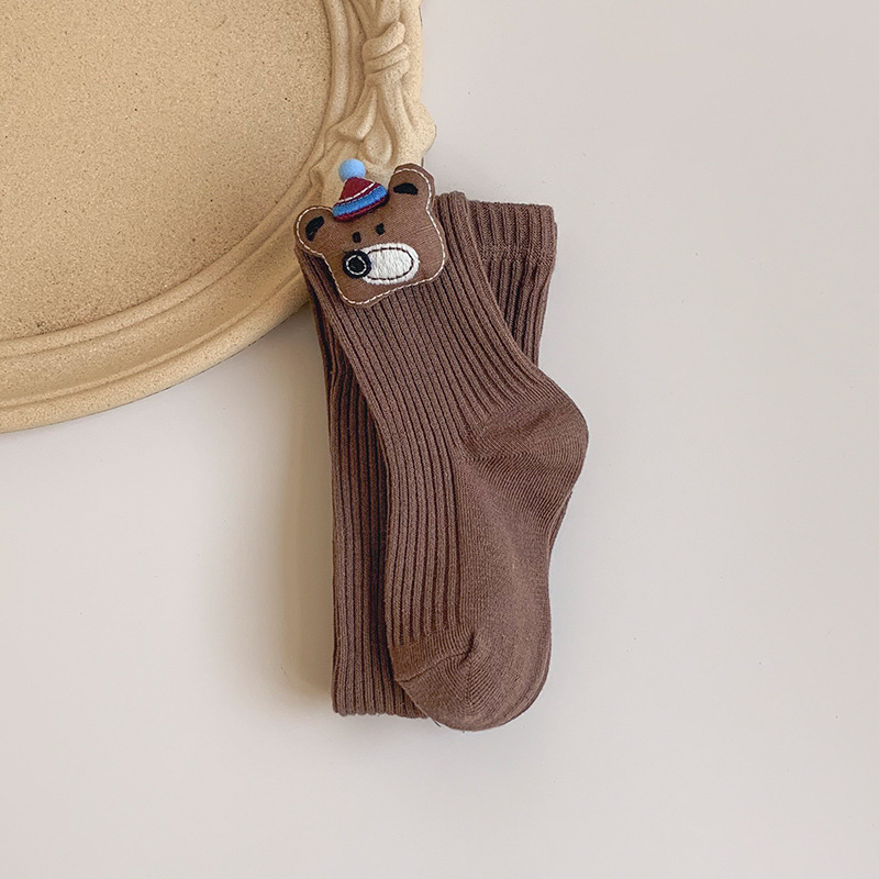Otoño nuevo oso de cereza de dibujos animados calcetines para niños vestidos con calcetines para niños pequeños y medios