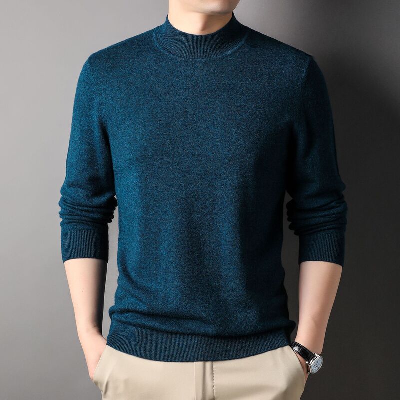 Autumn and winter men's 100% wool sweater half turtleneck sweater slim cashmere sweater warm solid color all-match bottoming shirt