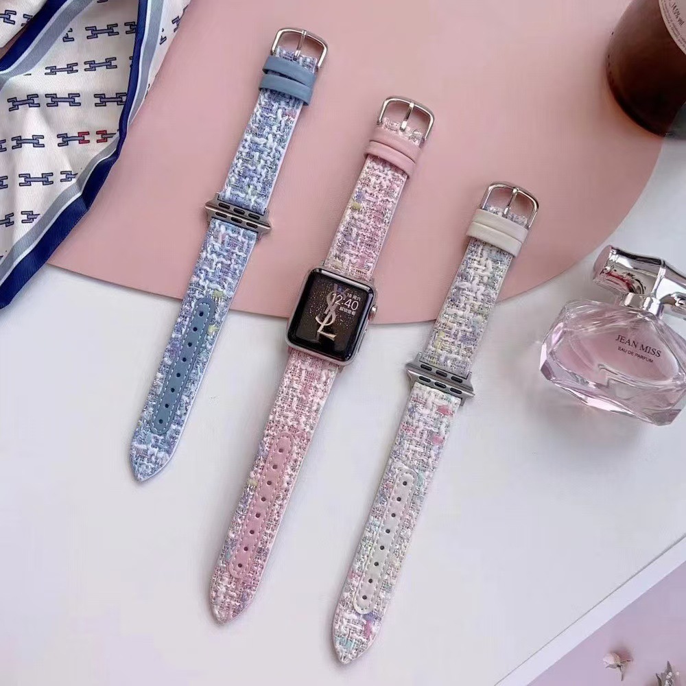 Suitable for Apple Watch Apple Watch iwatch1098765SE Chanel Style Woolen Leather Strap Women