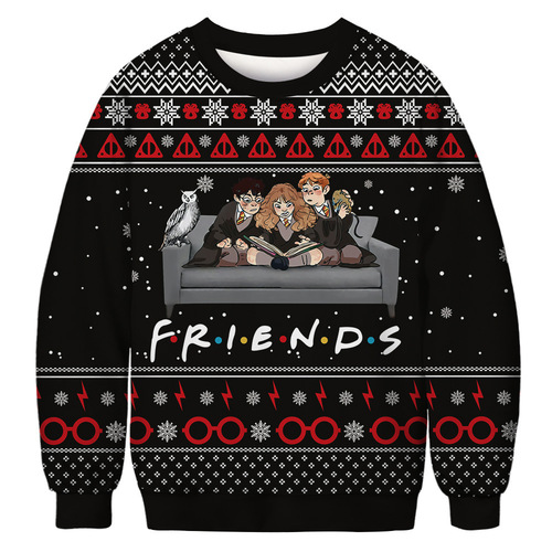Christmas series printed sweatshirt set, crew neck long sleeve sweatshirt for men and women, couple style, AliExpress