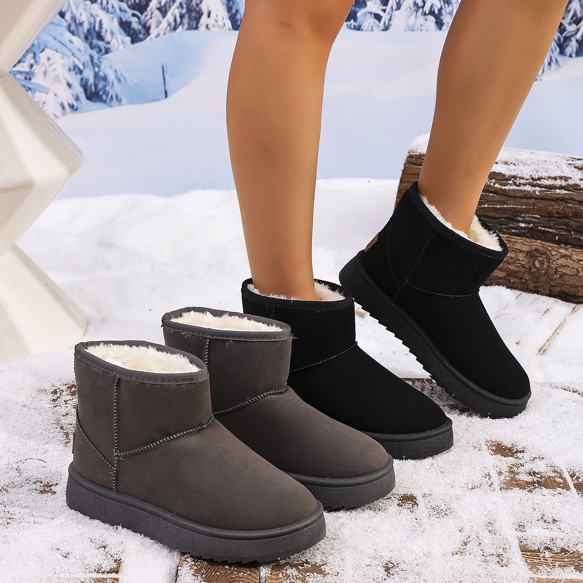 New women's shoes winter plus fleece short short boots warm a slip-on bread cotton shoes_voghion.com