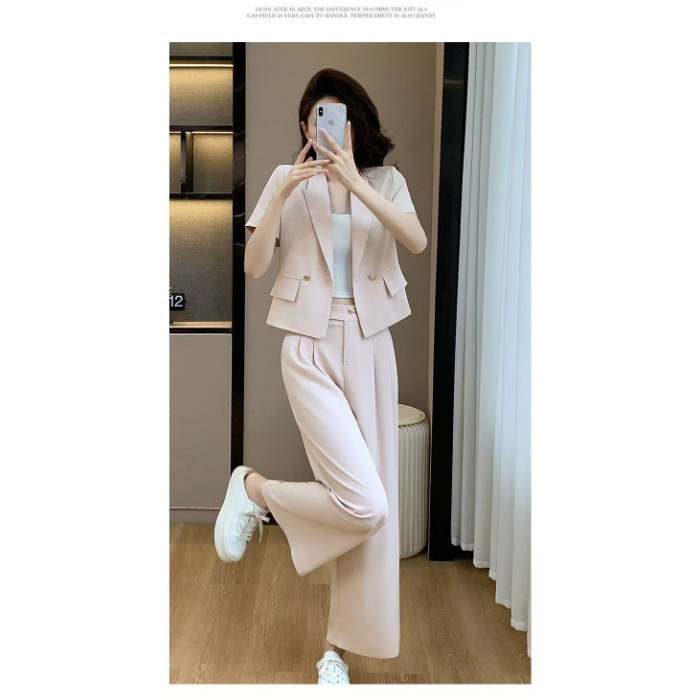 韩版小西装套装女2025夏季款时尚气质优雅显瘦修身短款两件套潮服|undefined